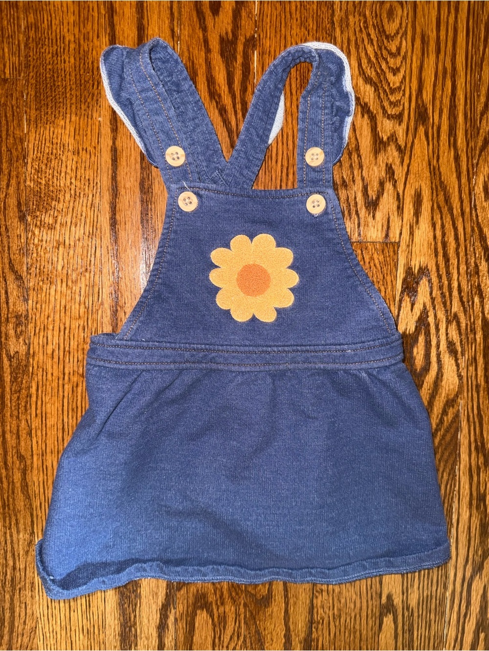 Navy Kids Overall Dress with Yellow Flower Applique